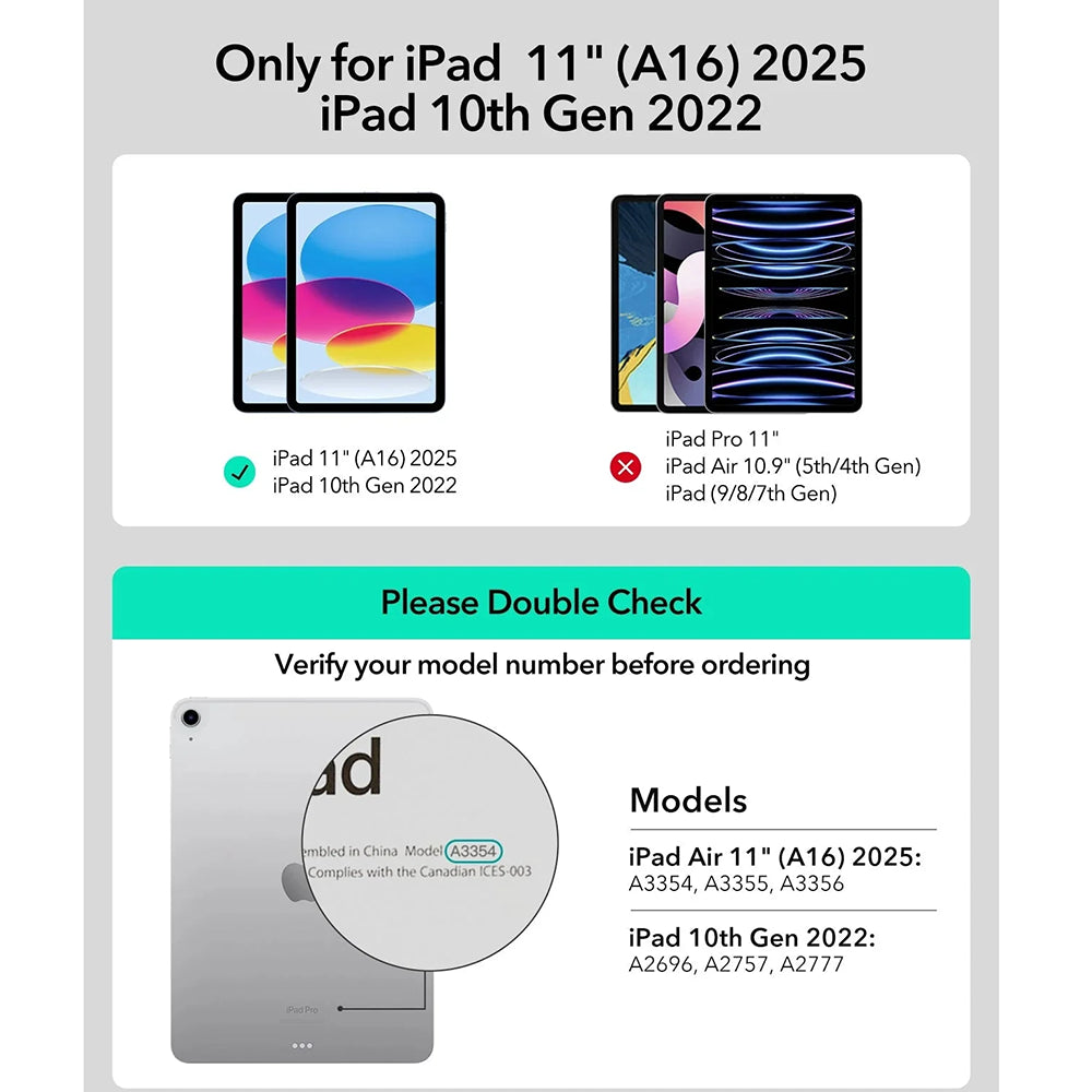 Futrola s tipkovnicom za Apple iPad (2025) / (2022), ESR, Rebound, Siva