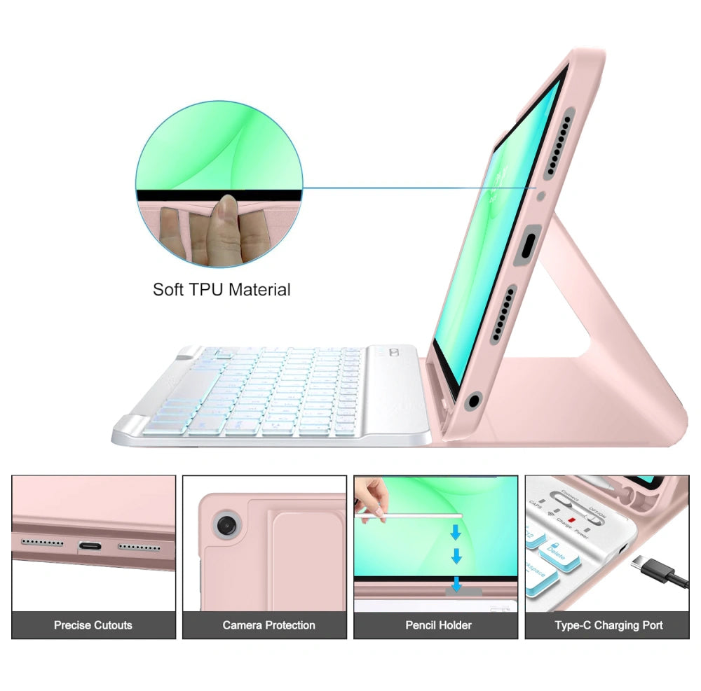 Futrola s tipkovnicom za Samsung Galaxy Tab A11+ / Tab A9+, Tech-Protect, SC PEN, Roza