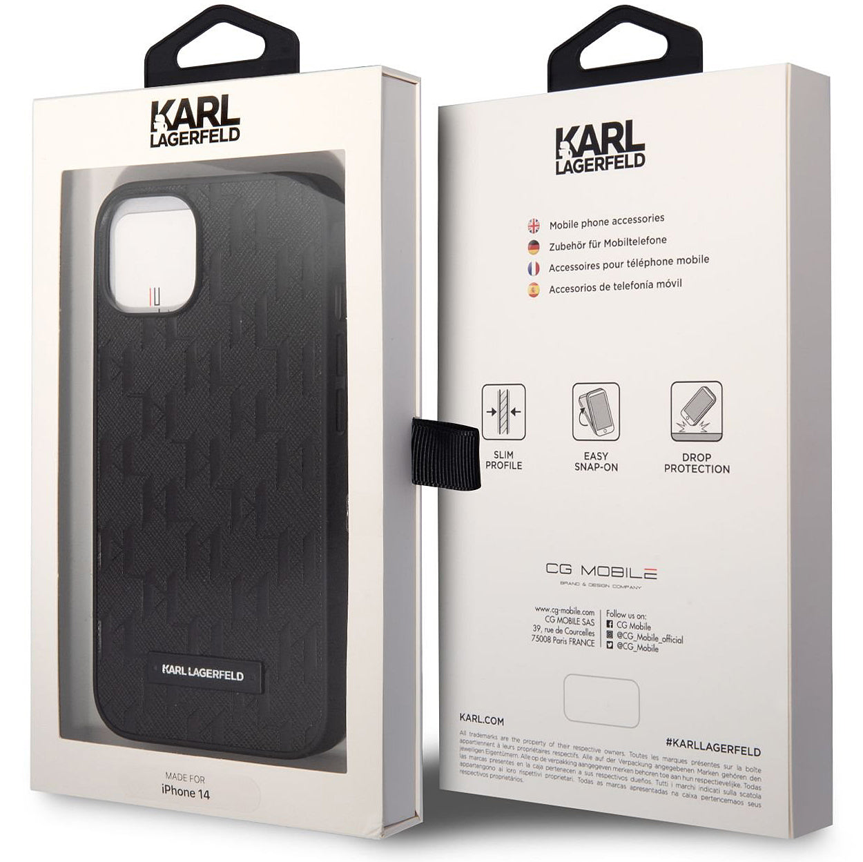 Maska za Apple iPhone 14 Plus, Karl Lagerfeld, Saffiano Monogram Metal Logo, Crna
