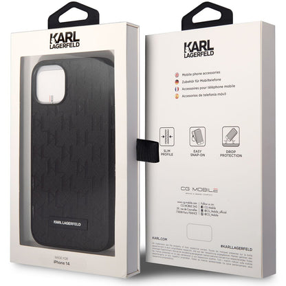 Maska za Apple iPhone 14 Plus, Karl Lagerfeld, Saffiano Monogram Metal Logo, Crna