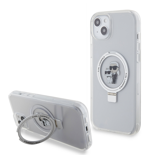 MagSafe futrola za Apple iPhone 15 Plus, Karl Lagerfeld, Ringstand Karl i Choupette, Bijela, Obnovljena