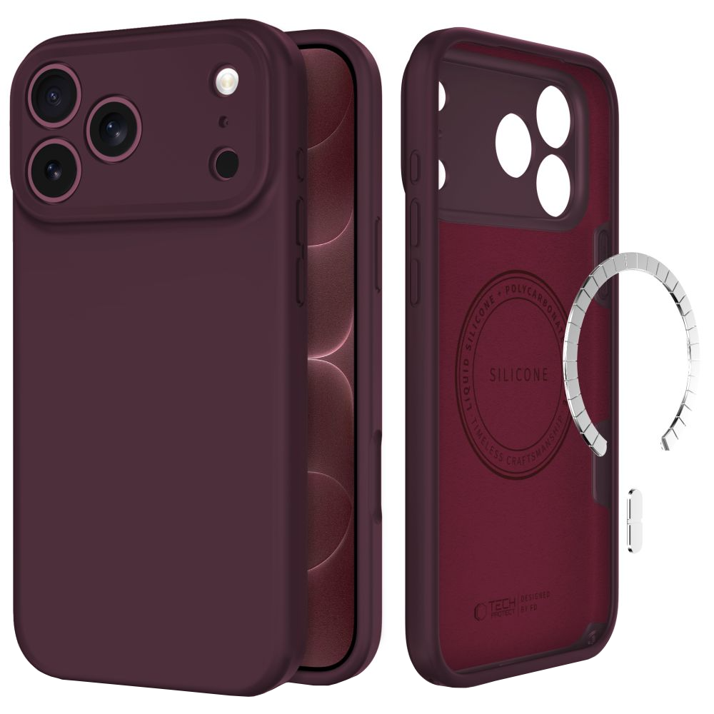 MagSafe maskica za Apple iPhone 18 Pro / 17 Pro, Tech-Protect, silikonska, bordo crvena