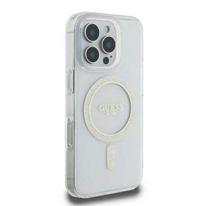 MagSafe futrola za Apple iPhone 16 Pro, Guess, IML Glitter Ring, Prozirna GUHMP16LHFGERET