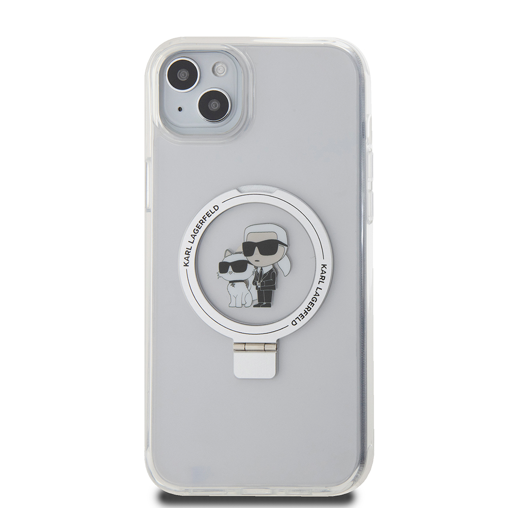MagSafe futrola za Apple iPhone 15 Plus, Karl Lagerfeld, Ringstand Karl i Choupette, Bijela, Obnovljena