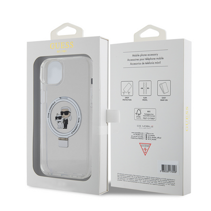 MagSafe futrola za Apple iPhone 15 Plus, Karl Lagerfeld, Ringstand Karl i Choupette, Bijela, Obnovljena