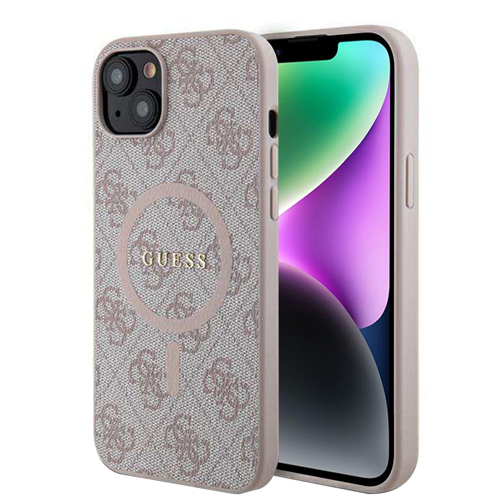 MagSafe futrola za Apple iPhone 14, Guess, 4G Ring Classic Logo, Roza