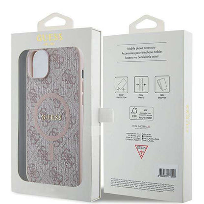 MagSafe futrola za Apple iPhone 14, Guess, 4G Ring Classic Logo, Roza