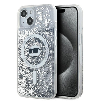 Husa MagSafe za Apple iPhone 14, Karl Lagerfeld, Liquid Glitter Choupette's Head, Prozirna