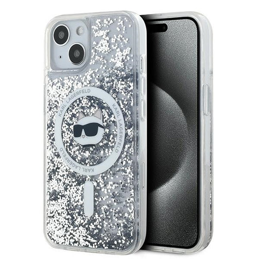 Husa MagSafe za Apple iPhone 14, Karl Lagerfeld, Liquid Glitter Choupette's Head, Prozirna