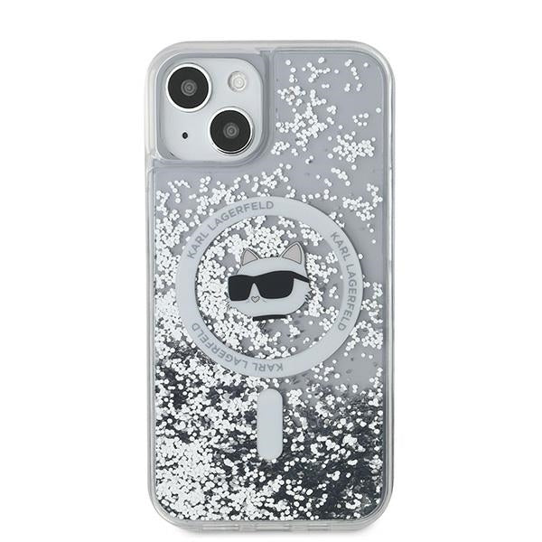 Husa MagSafe za Apple iPhone 14, Karl Lagerfeld, Liquid Glitter Choupette's Head, Prozirna