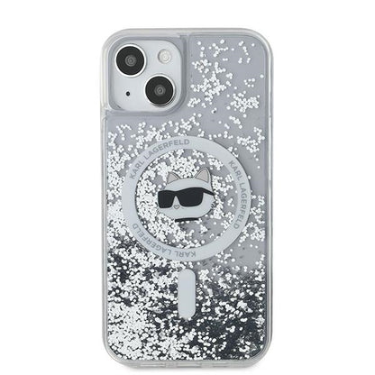 Husa MagSafe za Apple iPhone 14, Karl Lagerfeld, Liquid Glitter Choupette's Head, Prozirna