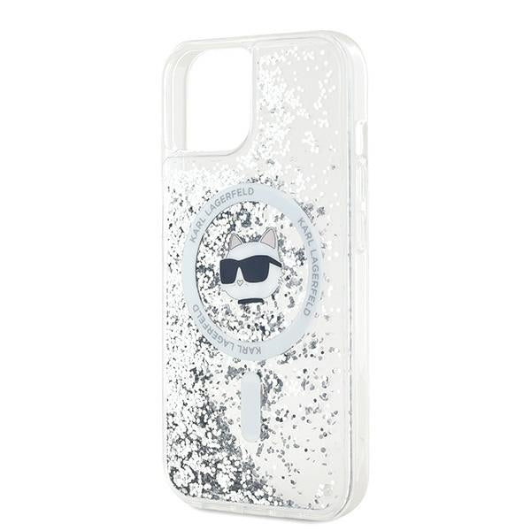 Husa MagSafe za Apple iPhone 14, Karl Lagerfeld, Liquid Glitter Choupette's Head, Prozirna