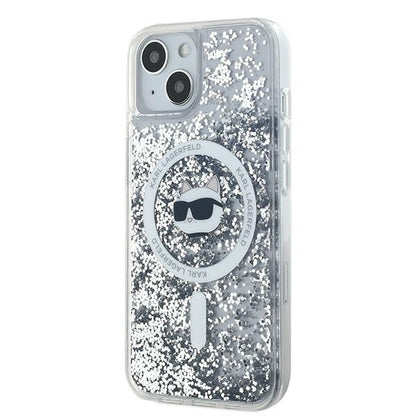 Husa MagSafe za Apple iPhone 14, Karl Lagerfeld, Liquid Glitter Choupette's Head, Prozirna