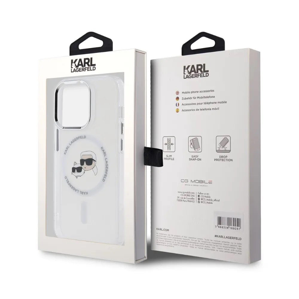 Futrola MagSafe za Apple iPhone 14 Pro, Karl Lagerfeld, IML Metal Karl & Choupette's Heads, Bijela