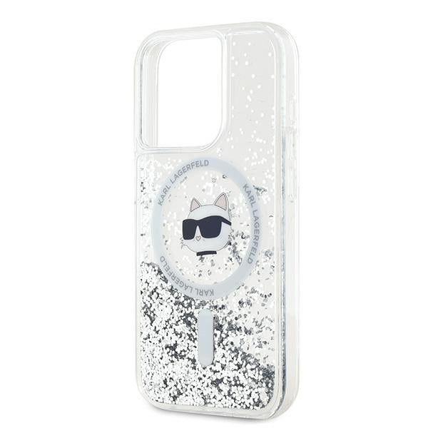Husa MagSafe za Apple iPhone 14 Pro, Karl Lagerfeld, Liquid Glitter Choupette's Head, Prozirna