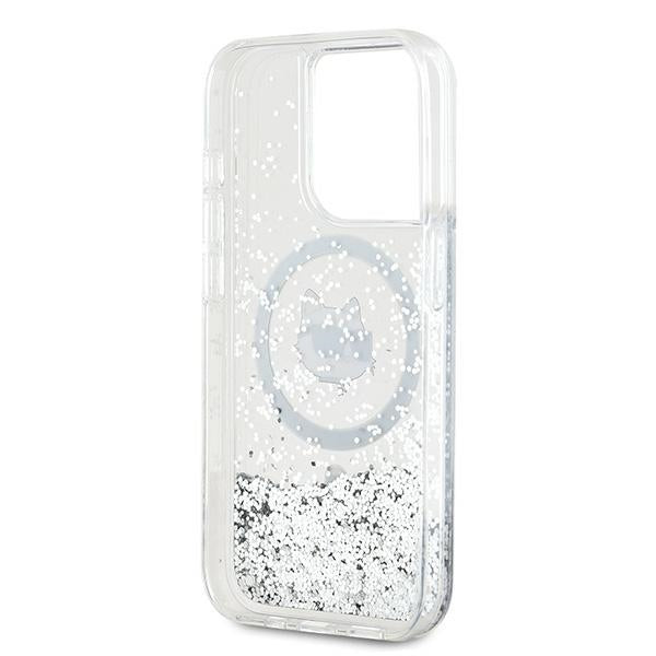 Husa MagSafe za Apple iPhone 14 Pro, Karl Lagerfeld, Liquid Glitter Choupette's Head, Prozirna