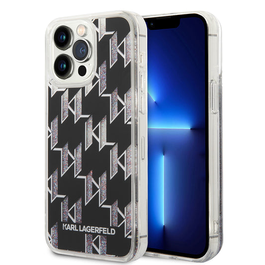 Futrola MagSafe za Apple iPhone 14 Pro Max, Karl Lagerfeld, Monogram Liquid Glitter, Crna