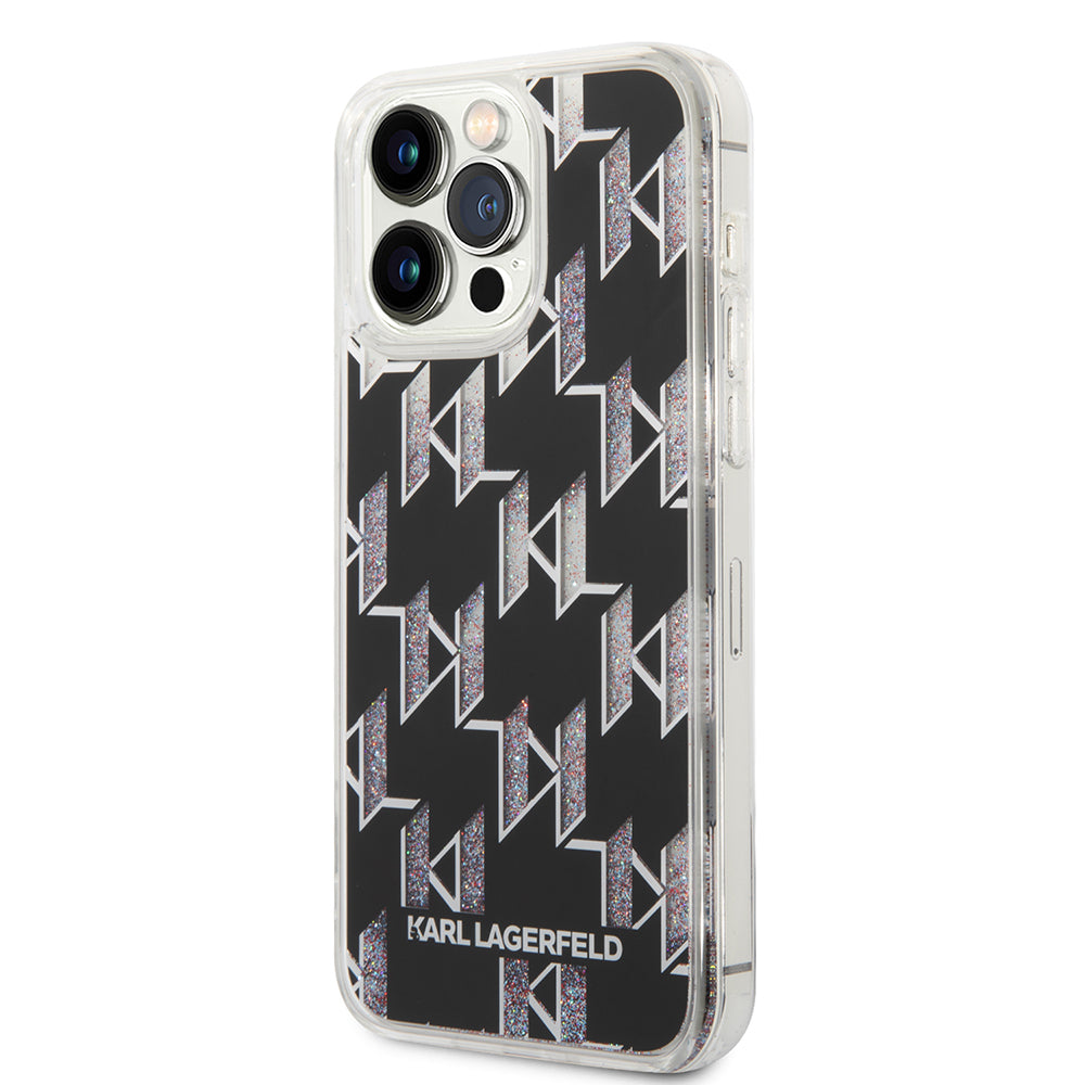 Futrola MagSafe za Apple iPhone 14 Pro Max, Karl Lagerfeld, Monogram Liquid Glitter, Crna