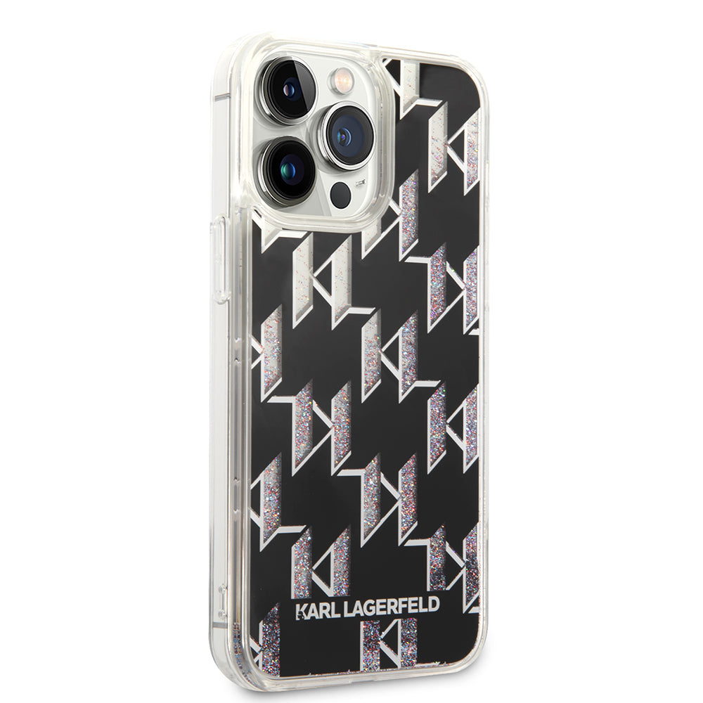Futrola MagSafe za Apple iPhone 14 Pro Max, Karl Lagerfeld, Monogram Liquid Glitter, Crna