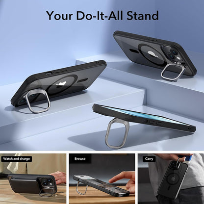 MagSafe futrola za Apple iPhone 15, ESR, Classic Hybrid Kickstand, Crna Prozirna