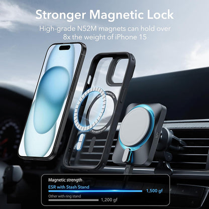 MagSafe futrola za Apple iPhone 15, ESR, Classic Hybrid Kickstand, Crna Prozirna