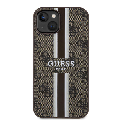 MagSafe futrola za Apple iPhone 15, Guess, 4G Printed Stripes, smeđa
