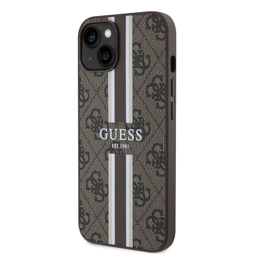 MagSafe futrola za Apple iPhone 15, Guess, 4G Printed Stripes, smeđa