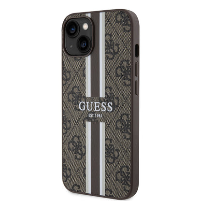 MagSafe futrola za Apple iPhone 15, Guess, 4G Printed Stripes, smeđa