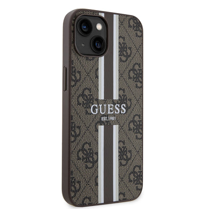MagSafe futrola za Apple iPhone 15, Guess, 4G Printed Stripes, smeđa