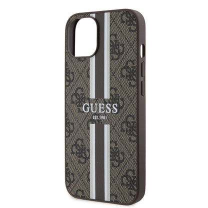 MagSafe futrola za Apple iPhone 15, Guess, 4G Printed Stripes, smeđa