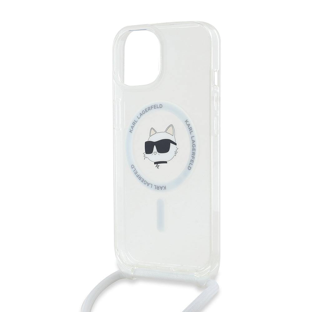 MagSafe torbica za Apple iPhone 15, Karl Lagerfeld, IML Crossbody Choupette's Head with Strap, Prozirna