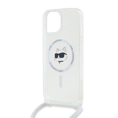 MagSafe torbica za Apple iPhone 15, Karl Lagerfeld, IML Crossbody Choupette's Head with Strap, Prozirna