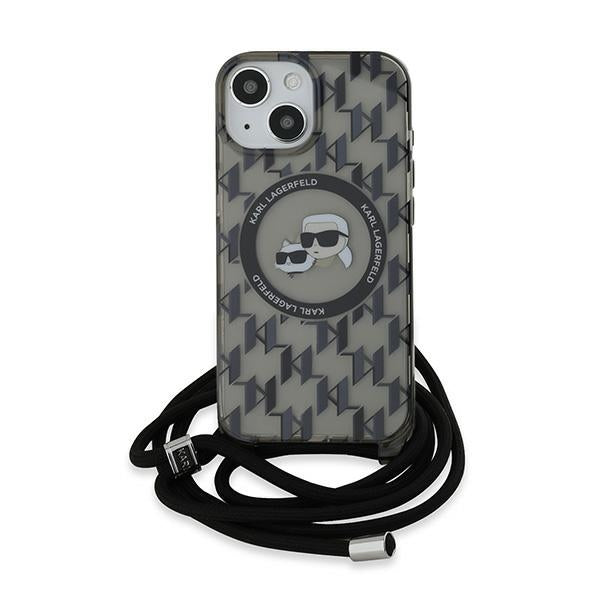 MagSafe futrola za Apple iPhone 15, Karl Lagerfeld, IML Crossbody Monogram Karl & Choupette's Heads, Crna