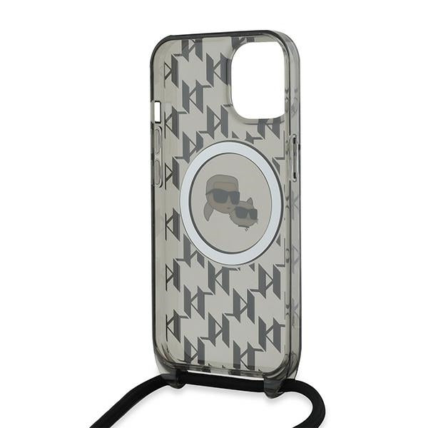 MagSafe futrola za Apple iPhone 15, Karl Lagerfeld, IML Crossbody Monogram Karl & Choupette's Heads, Crna