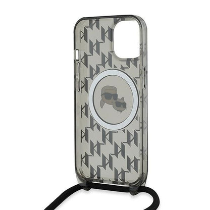 MagSafe futrola za Apple iPhone 15, Karl Lagerfeld, IML Crossbody Monogram Karl & Choupette's Heads, Crna