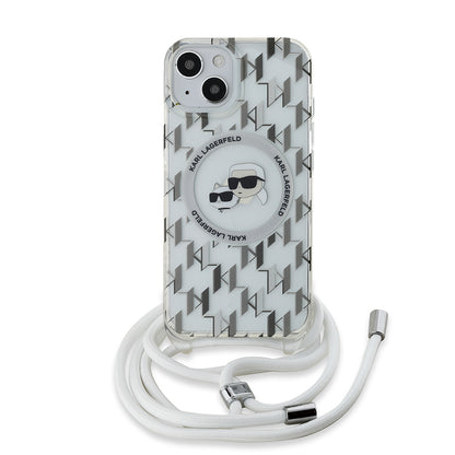 MagSafe futrola za Apple iPhone 15, Karl Lagerfeld, IML Crossbody Monogram Karl & Choupette's Heads, Prozirna
