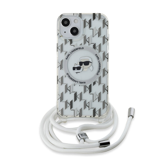 MagSafe futrola za Apple iPhone 15, Karl Lagerfeld, IML Crossbody Monogram Karl & Choupette's Heads, Prozirna