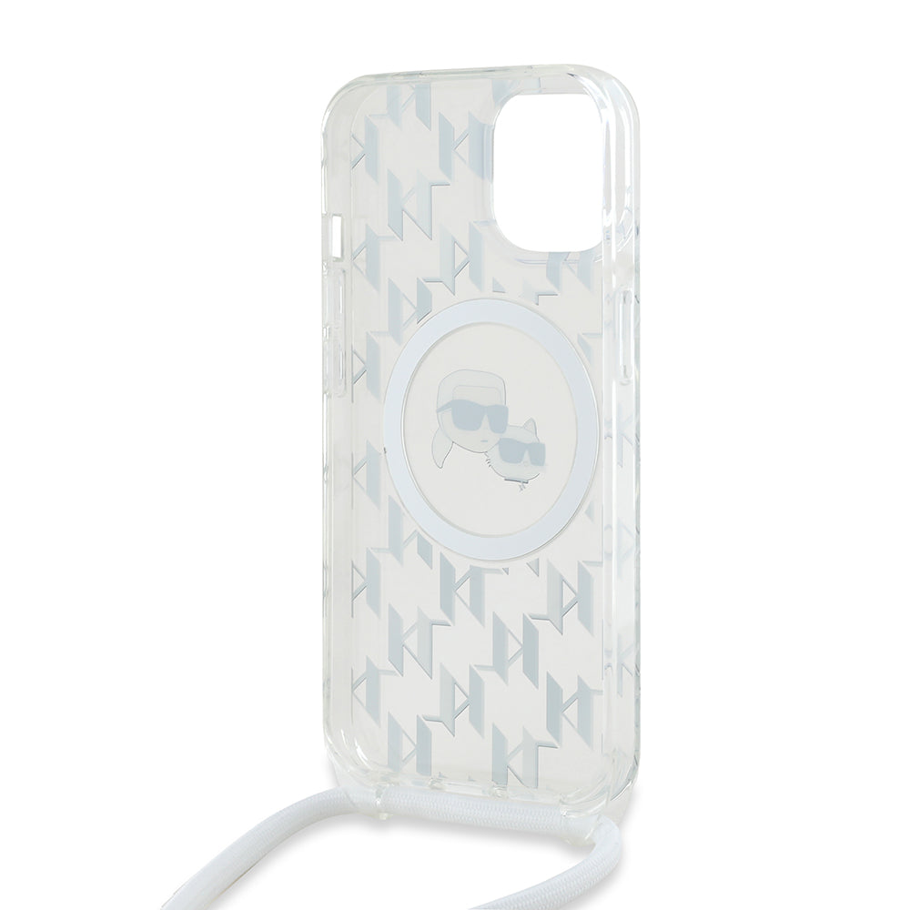 MagSafe futrola za Apple iPhone 15, Karl Lagerfeld, IML Crossbody Monogram Karl & Choupette's Heads, Prozirna