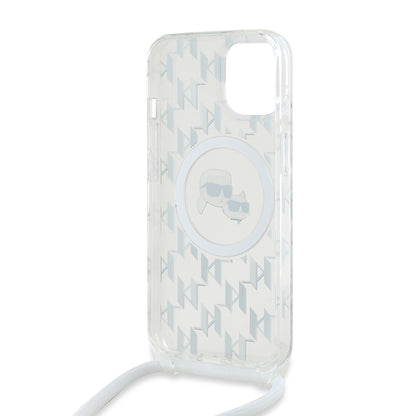 MagSafe futrola za Apple iPhone 15, Karl Lagerfeld, IML Crossbody Monogram Karl & Choupette's Heads, Prozirna