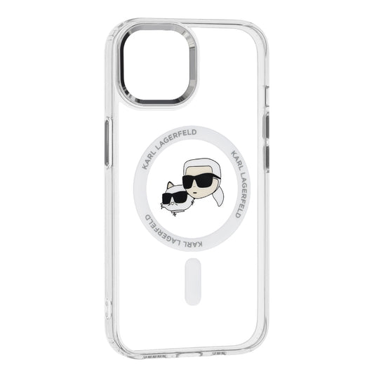 Futrola MagSafe za Apple iPhone 15, Karl Lagerfeld, IML Metal Karl & Choupette's Heads, Bijela