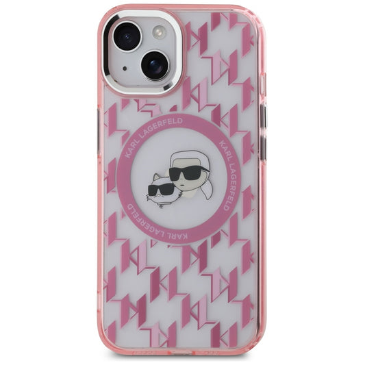 MagSafe futrola za Apple iPhone 15, Karl Lagerfeld, IML Monogram Karl & Choupette's Heads, Roza