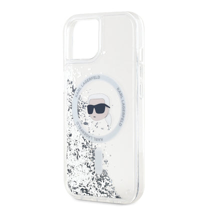 Futrola MagSafe za Apple iPhone 15, Karl Lagerfeld, Liquid Glitter Karl's Head, Prozirna