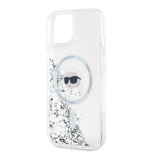 Futrola MagSafe za Apple iPhone 15, Karl Lagerfeld, Liquid Glitter Karl's Head, Prozirna