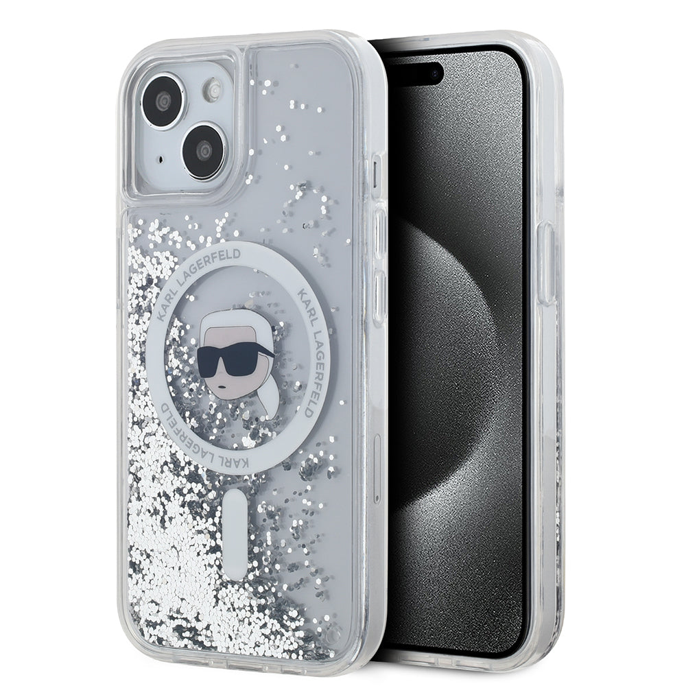 Futrola MagSafe za Apple iPhone 15, Karl Lagerfeld, Liquid Glitter Karl's Head, Prozirna
