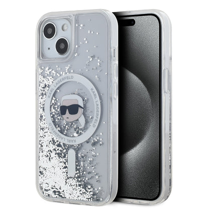 Futrola MagSafe za Apple iPhone 15, Karl Lagerfeld, Liquid Glitter Karl's Head, Prozirna