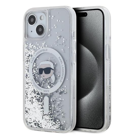 Futrola MagSafe za Apple iPhone 15, Karl Lagerfeld, Liquid Glitter Karl's Head, Prozirna