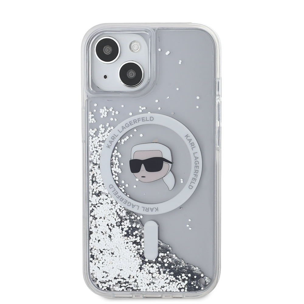 Futrola MagSafe za Apple iPhone 15, Karl Lagerfeld, Liquid Glitter Karl's Head, Prozirna