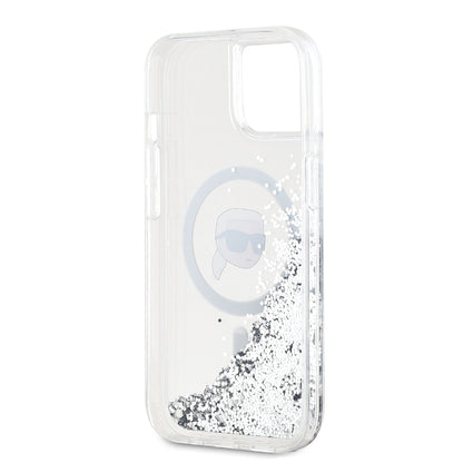 Futrola MagSafe za Apple iPhone 15, Karl Lagerfeld, Liquid Glitter Karl's Head, Prozirna