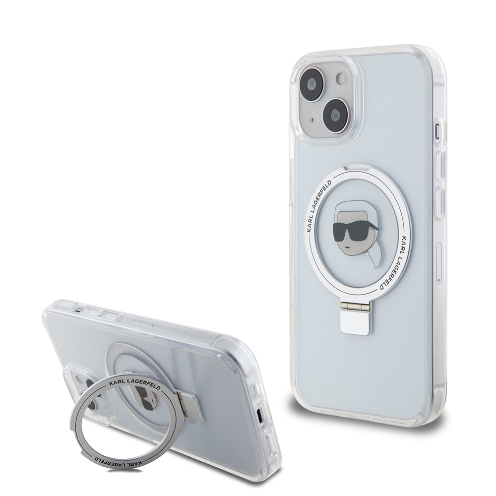 Futrola MagSafe za Apple iPhone 15, Karl Lagerfeld, Ring Stand Karl's Head, Bijela