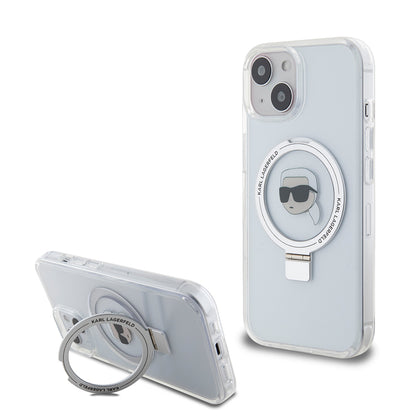 Futrola MagSafe za Apple iPhone 15, Karl Lagerfeld, Ring Stand Karl's Head, Bijela